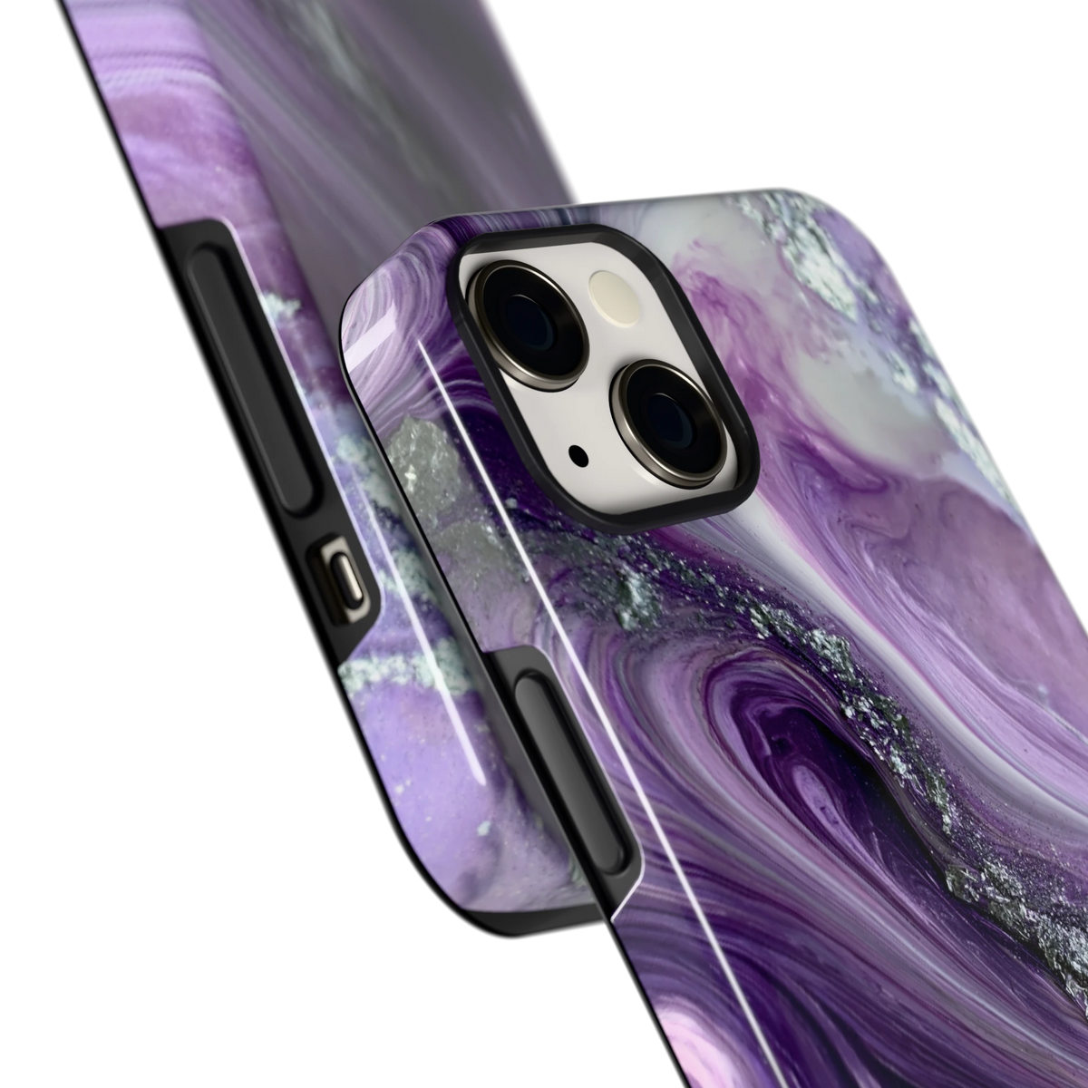 Amethist Swirl hoesje voor iPhone 13, close-up