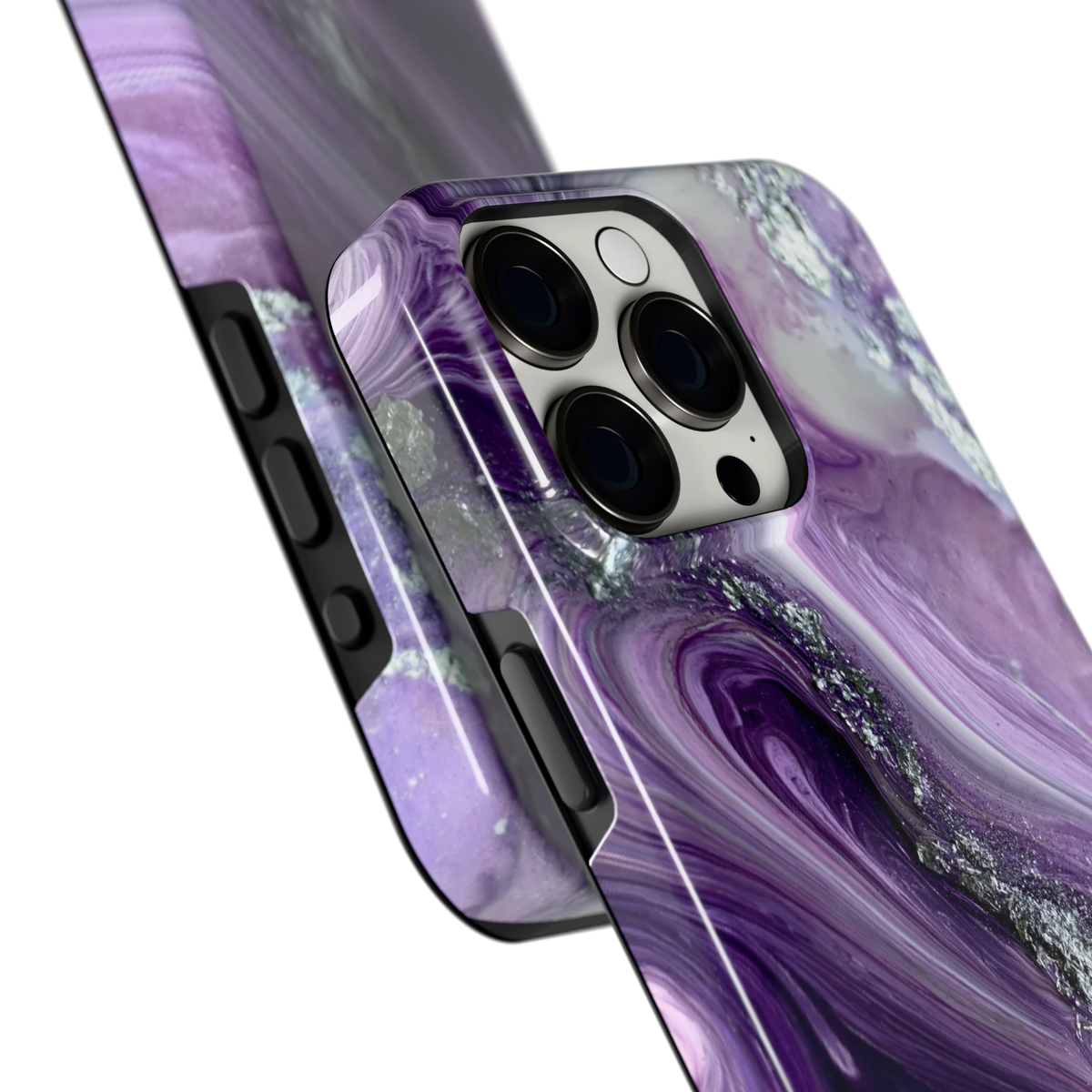Amethist Swirl hoesje voor iPhone 15 Pro Max, close-up