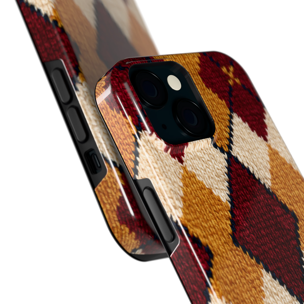 Argyle Breisel hoesje voor iPhone 15, close-up