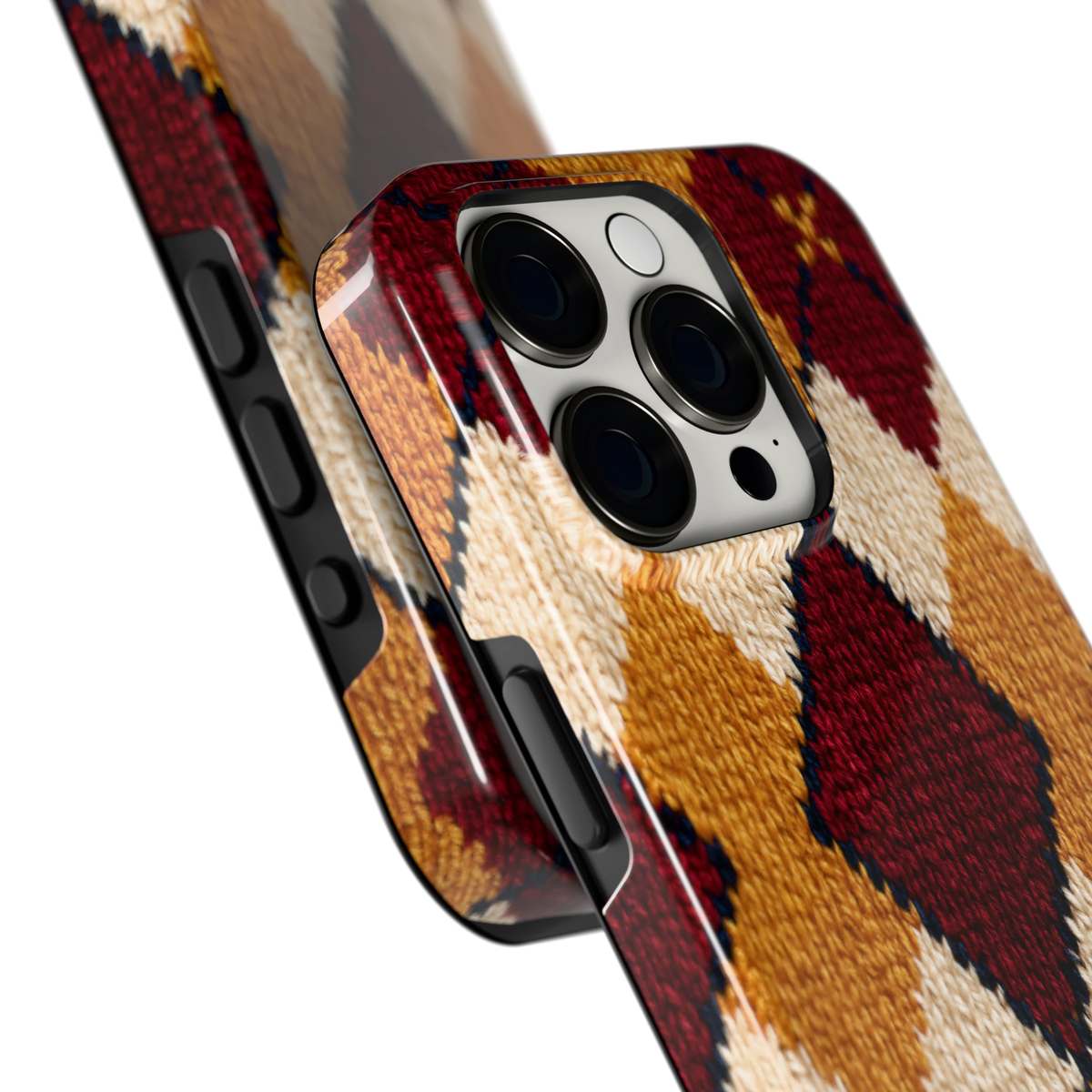 Argyle Breisel hoesje voor iPhone 15 Pro, close-up