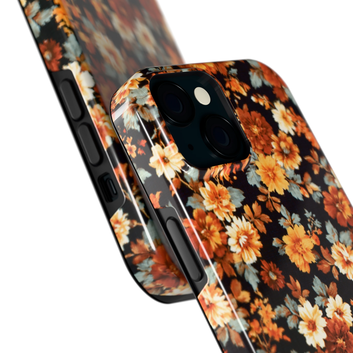 Herfstbloei hoesje voor iPhone 15, close-up