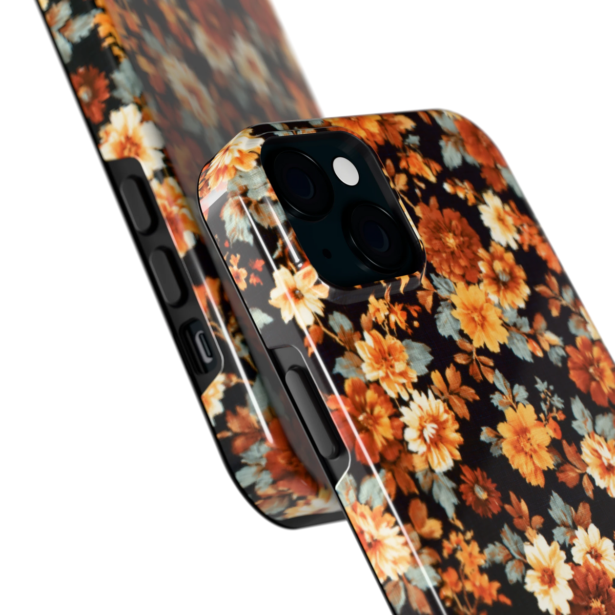 Herfstbloei hoesje voor iPhone 15 Plus, close-up