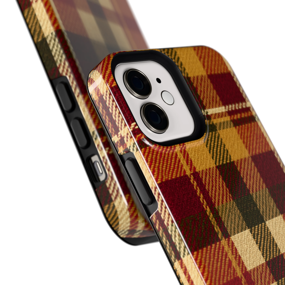 Herfst Tartan hoesje voor iPhone 12, close-up