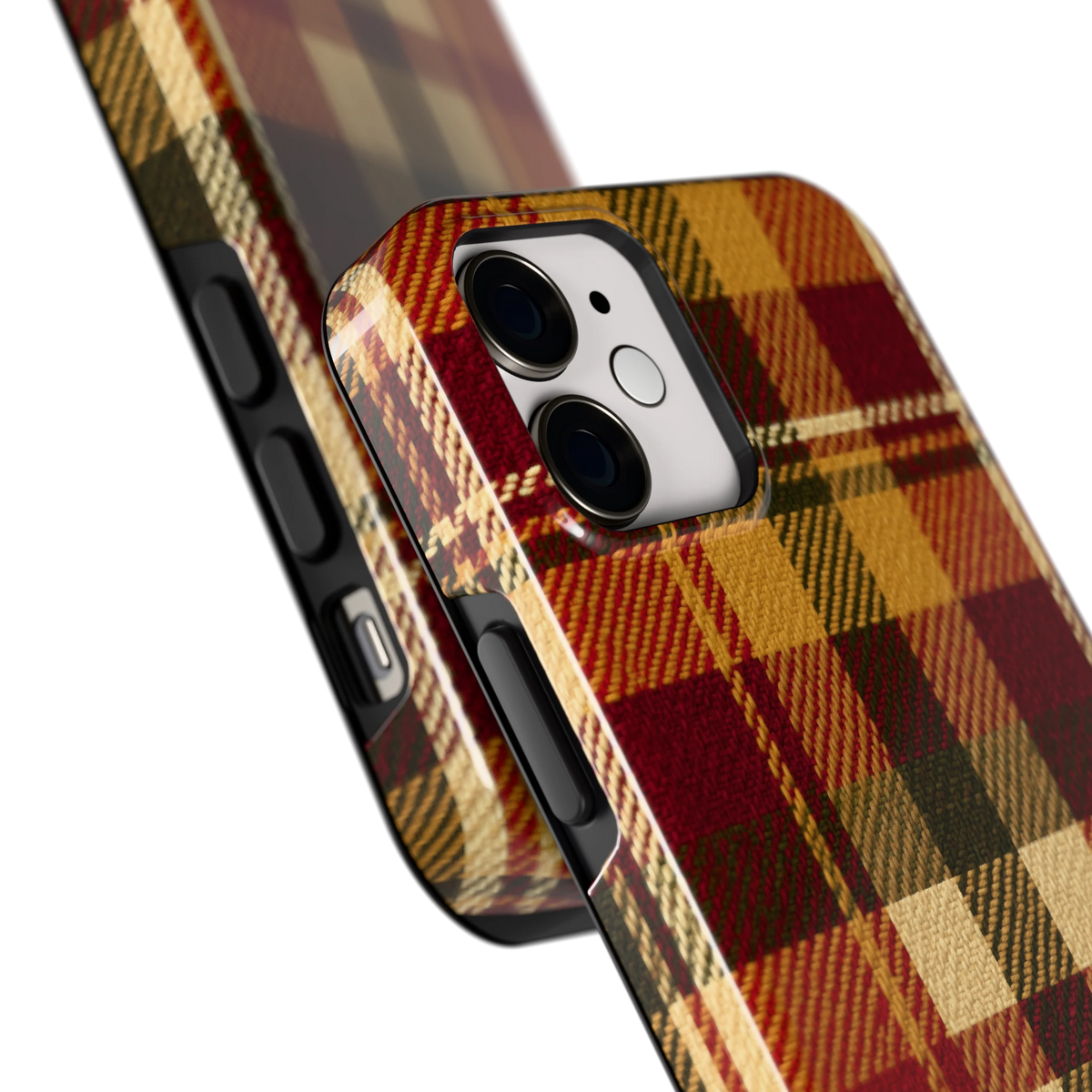 Herfst Tartan hoesje voor iPhone 12 mini, close-up
