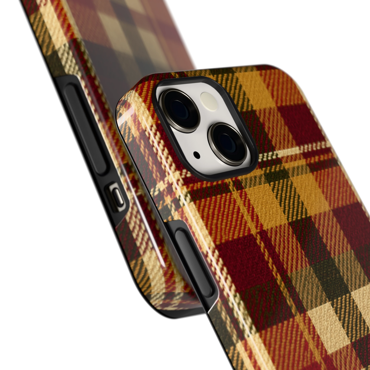 Herfst Tartan hoesje voor iPhone 13, close-up