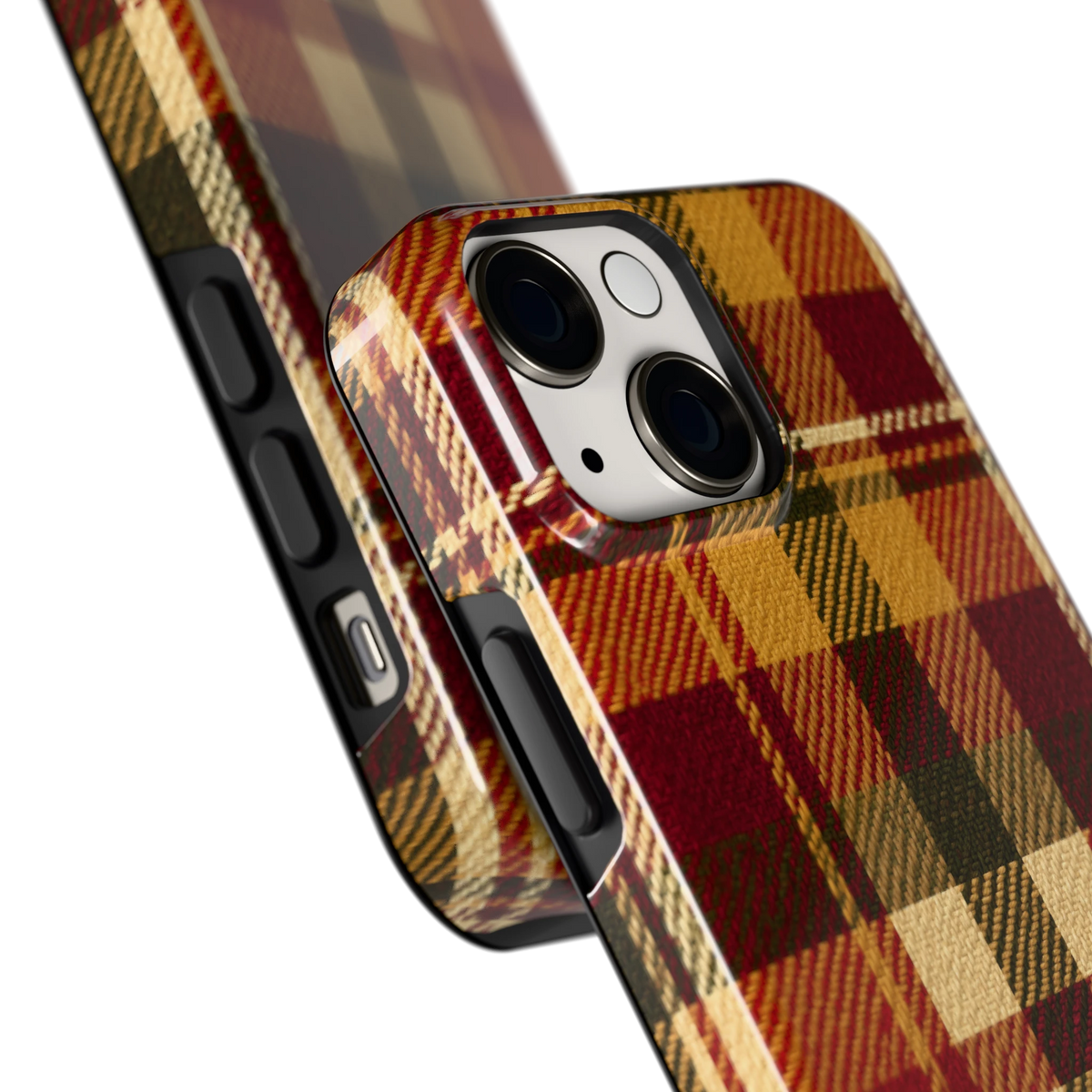 Herfst Tartan hoesje voor iPhone 13 mini, close-up