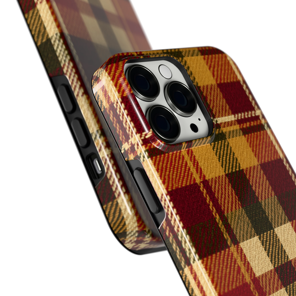 Herfst Tartan hoesje voor iPhone 13 Pro Max, close-up