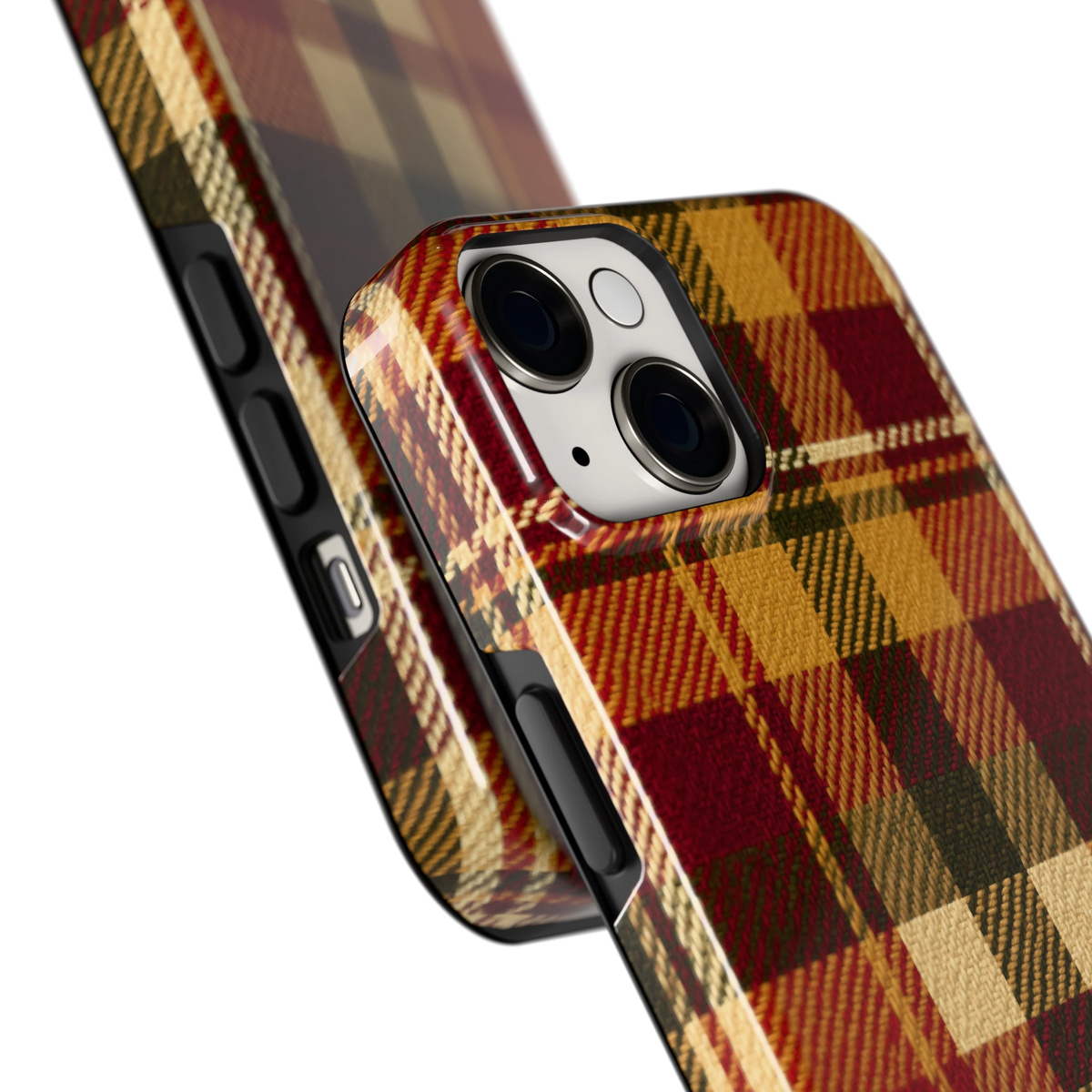 Herfst Tartan hoesje voor iPhone 14, close-up