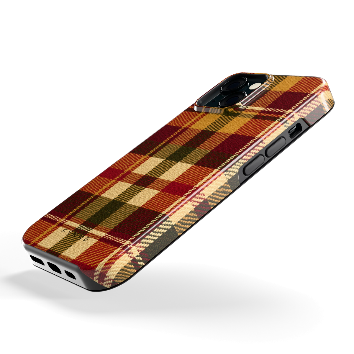 Herfst Tartan hoesje voor iPhone 15, schuin