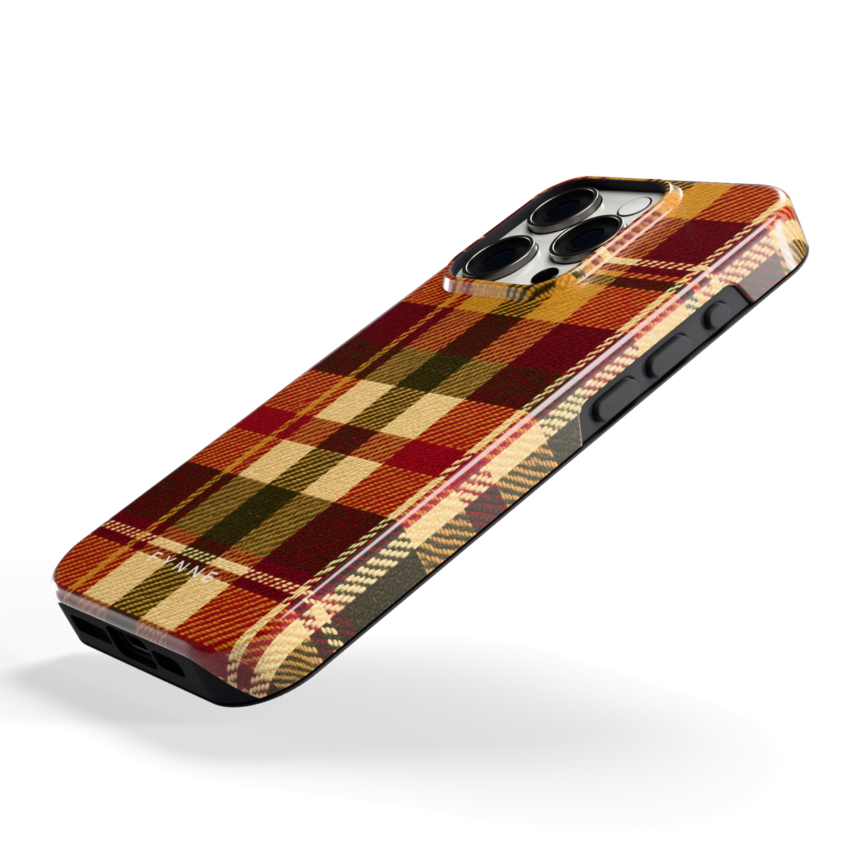 Herfst Tartan hoesje voor iPhone 15 Pro, schuin