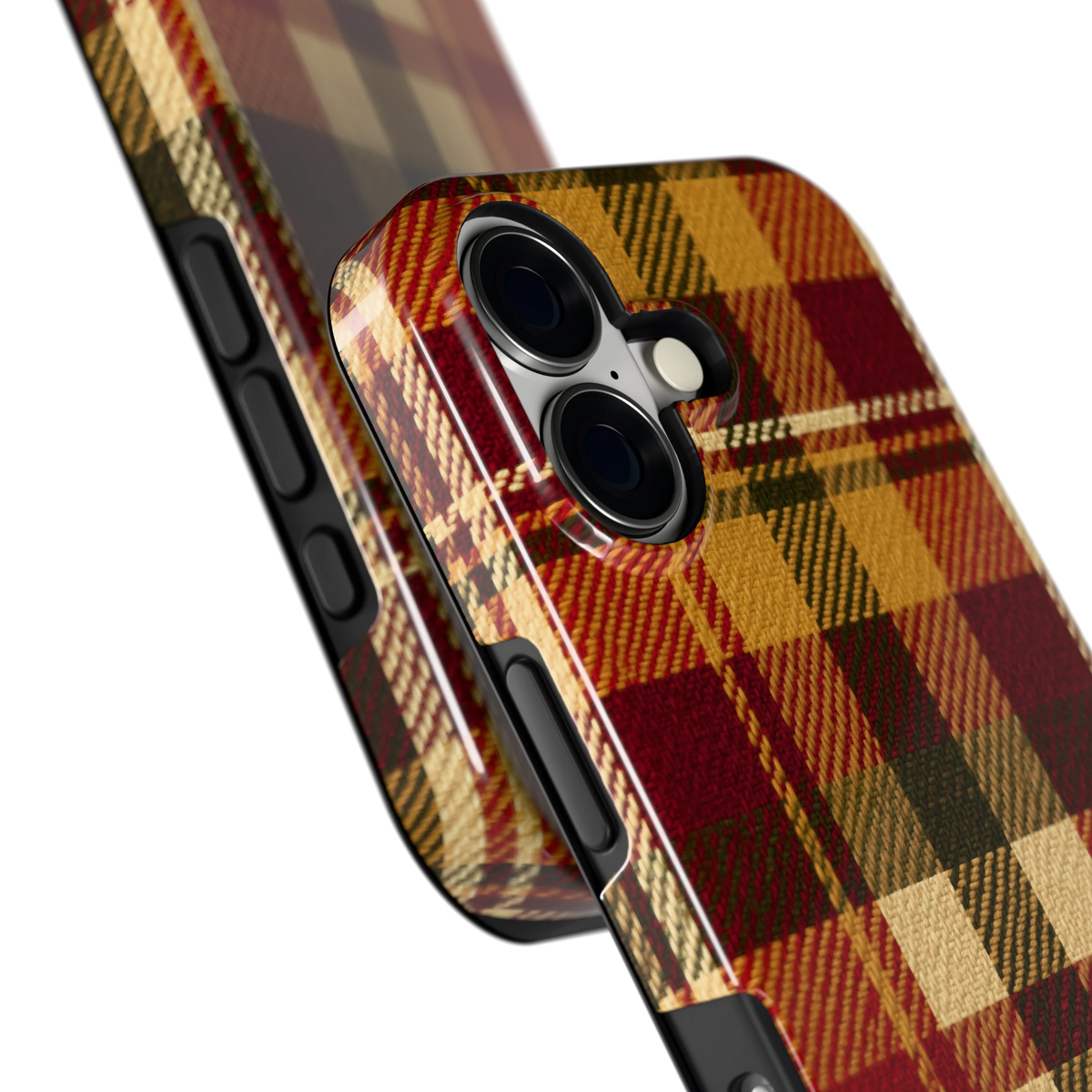 Herfst Tartan hoesje voor iPhone 17, close-up