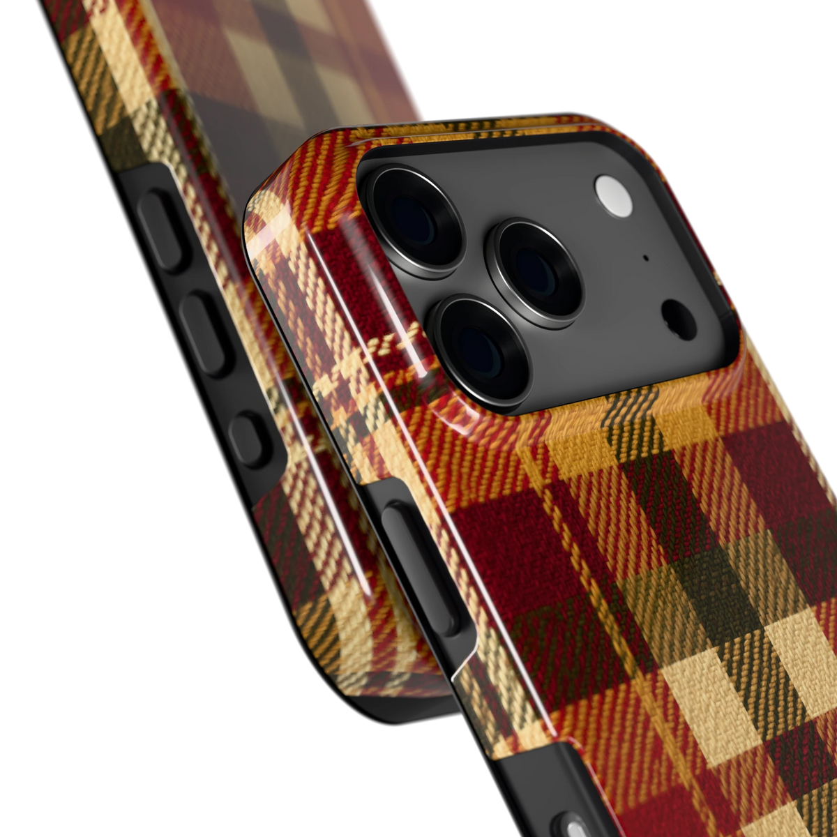 Herfst Tartan hoesje voor iPhone 17 Pro, close-up