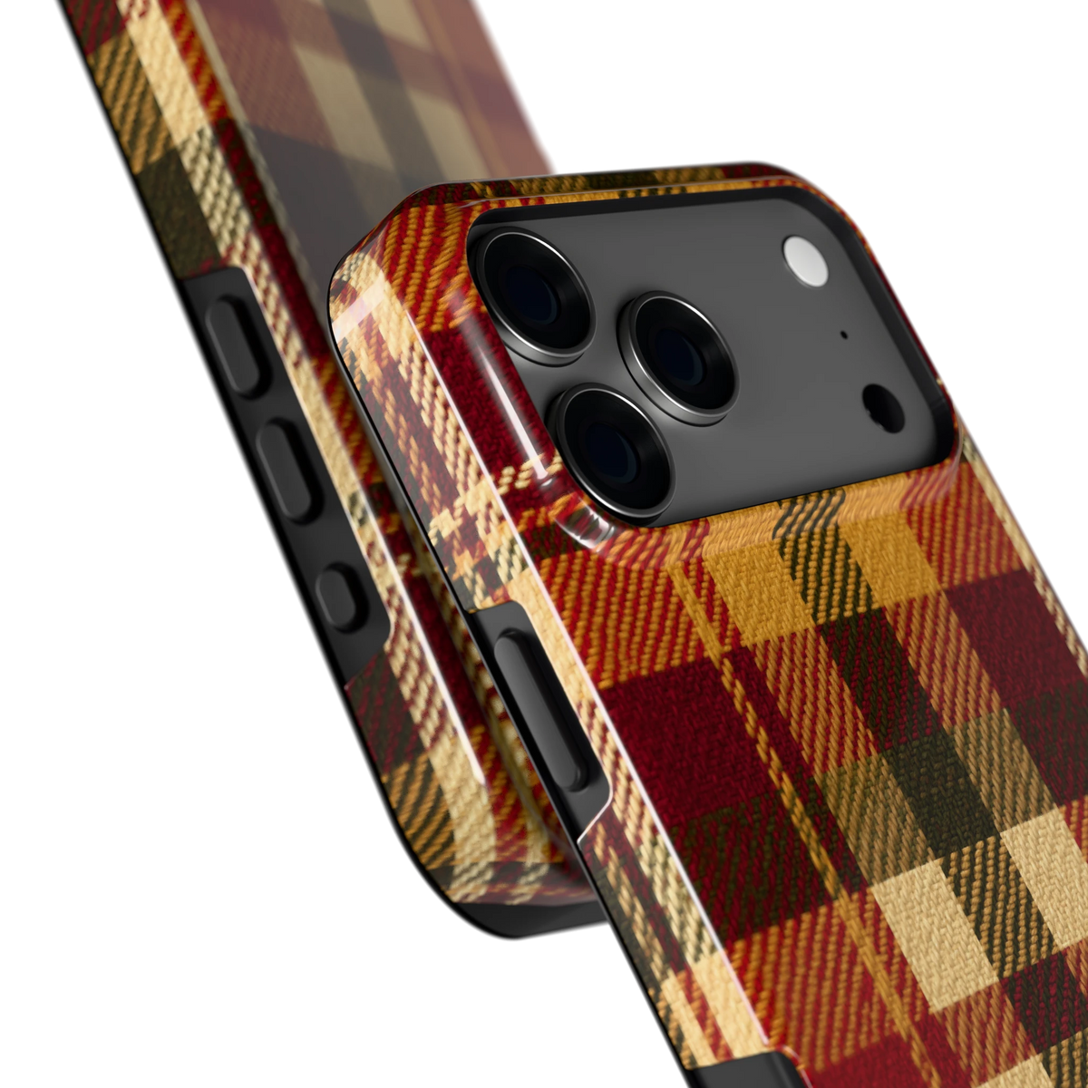 Herfst Tartan hoesje voor iPhone 17 Pro Max, close-up