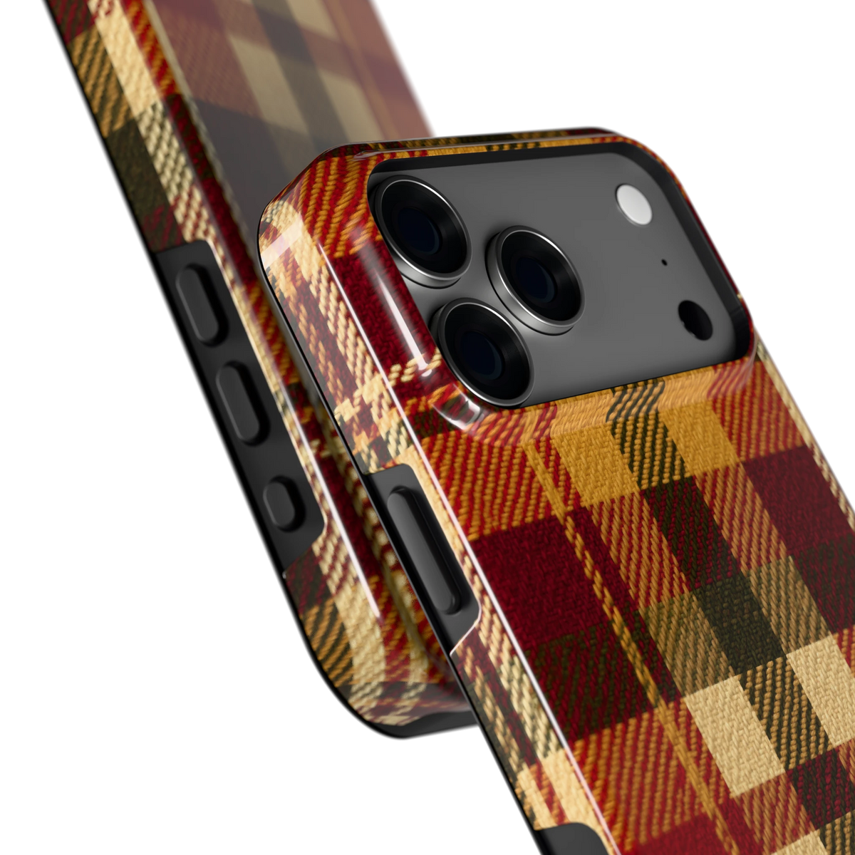 Herfst Tartan hoesje voor iPhone 18 Pro Max, close-up