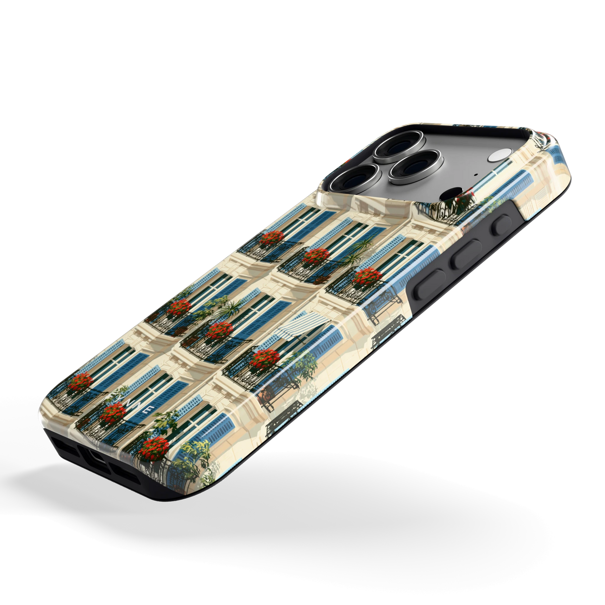 Balkonseizoen hoesje voor iPhone 18 Pro, schuin