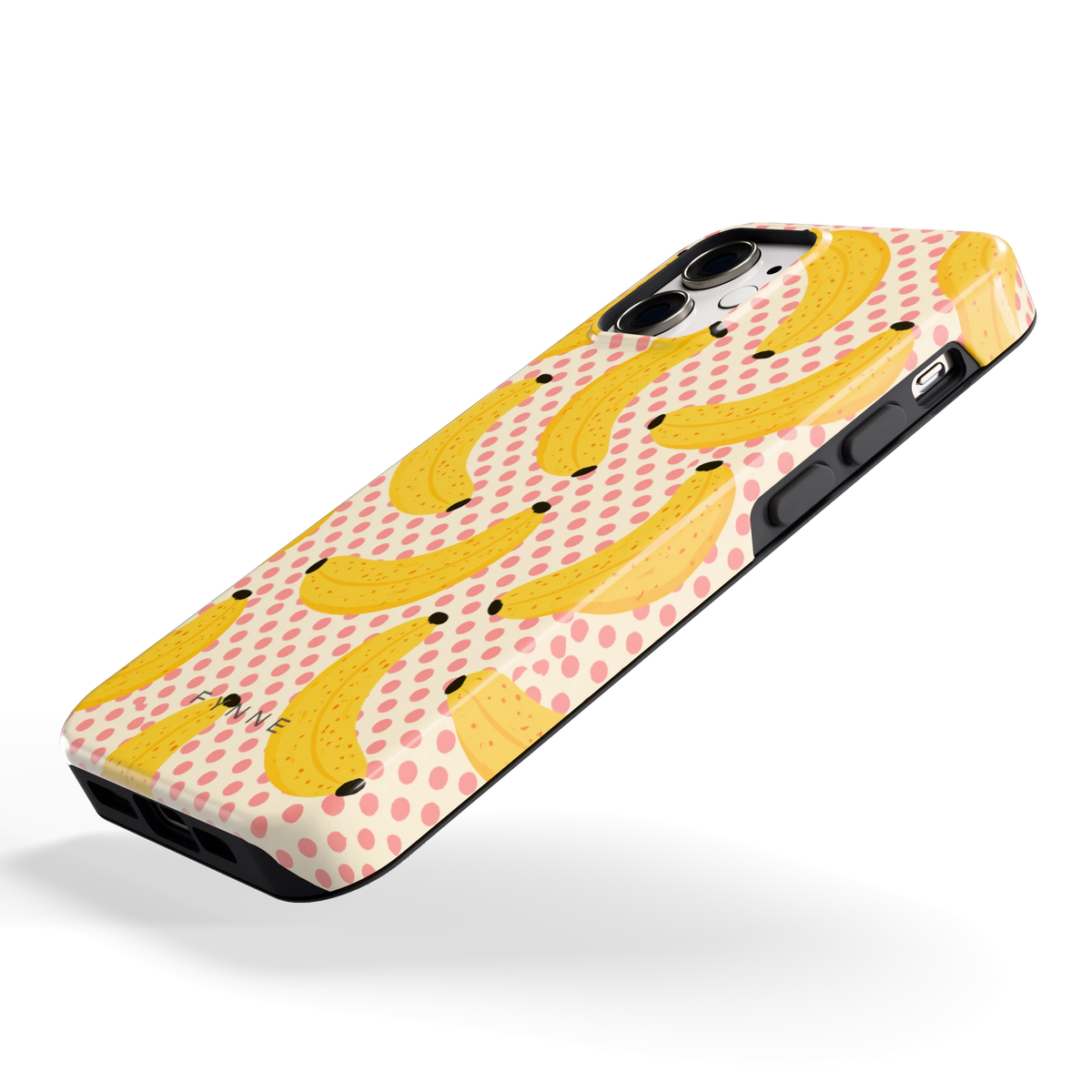 Bananen Stippen hoesje voor iPhone 12 mini, schuin
