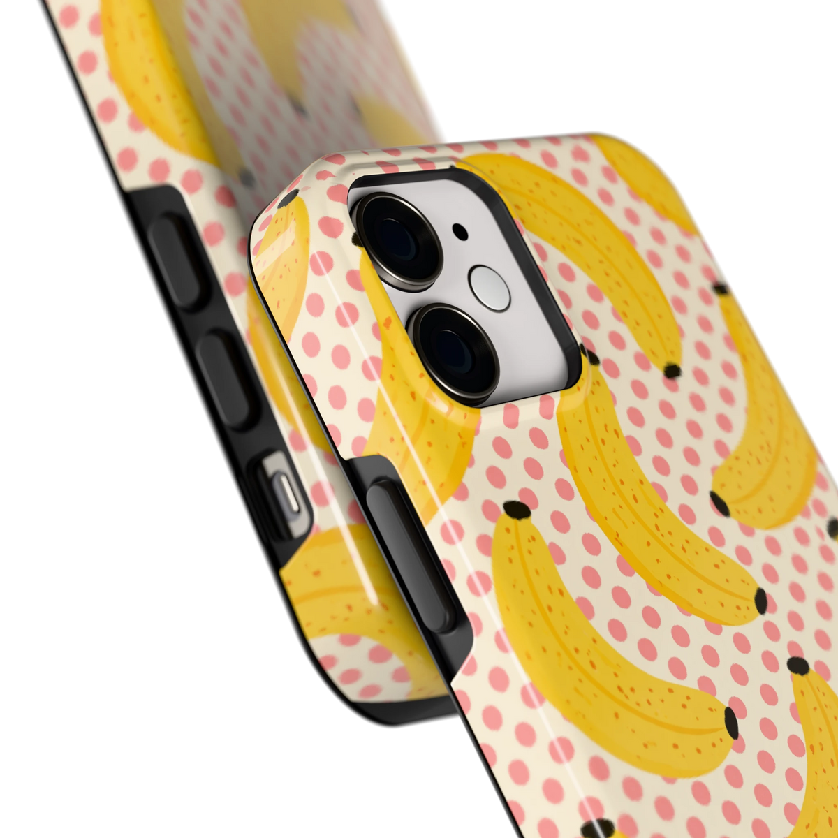 Bananen Stippen hoesje voor iPhone 12 mini, close-up