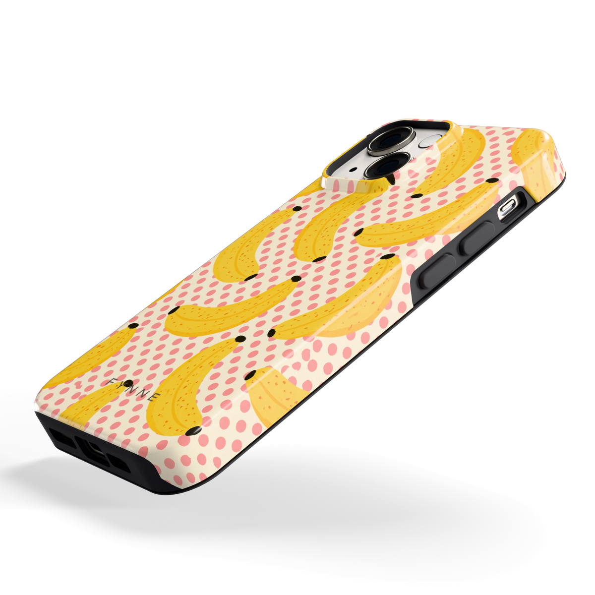 Bananen Stippen hoesje voor iPhone 13 mini, schuin