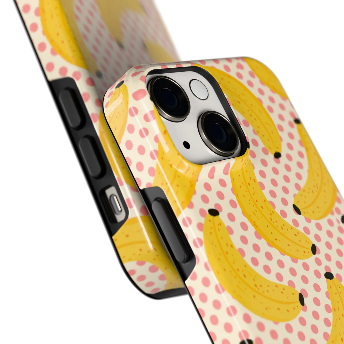 Bananen Stippen hoesje voor iPhone 13 mini, close-up