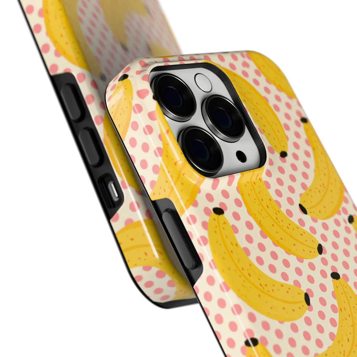Bananen Stippen hoesje voor iPhone 13 Pro, close-up