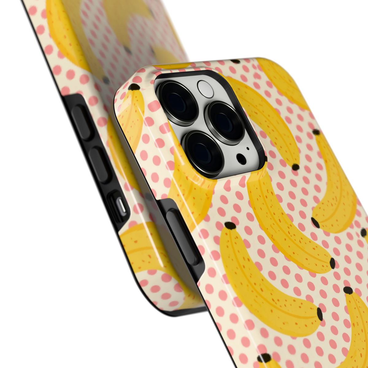 Bananen Stippen hoesje voor iPhone 13 Pro Max, close-up