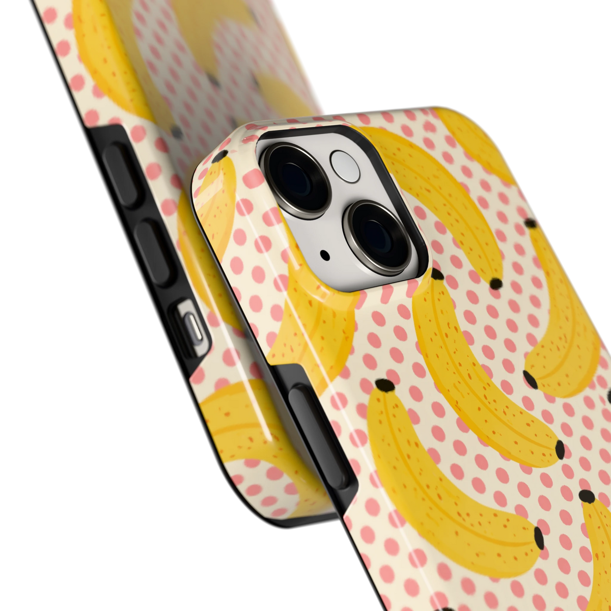 Bananen Stippen hoesje voor iPhone 14, close-up