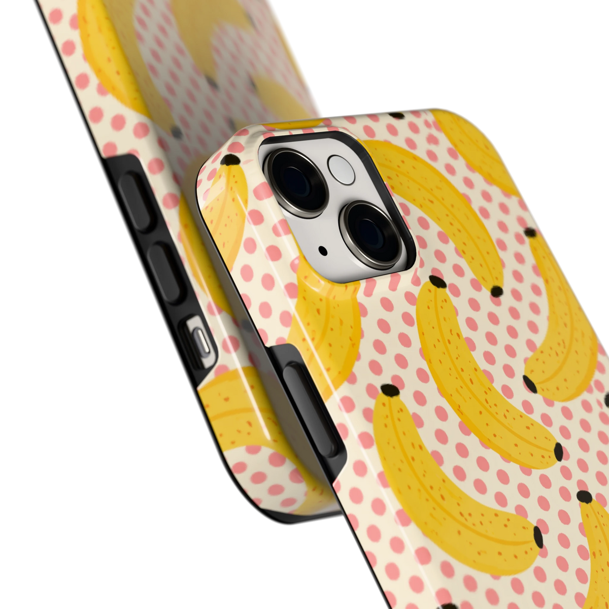 Bananen Stippen hoesje voor iPhone 14 Plus, close-up