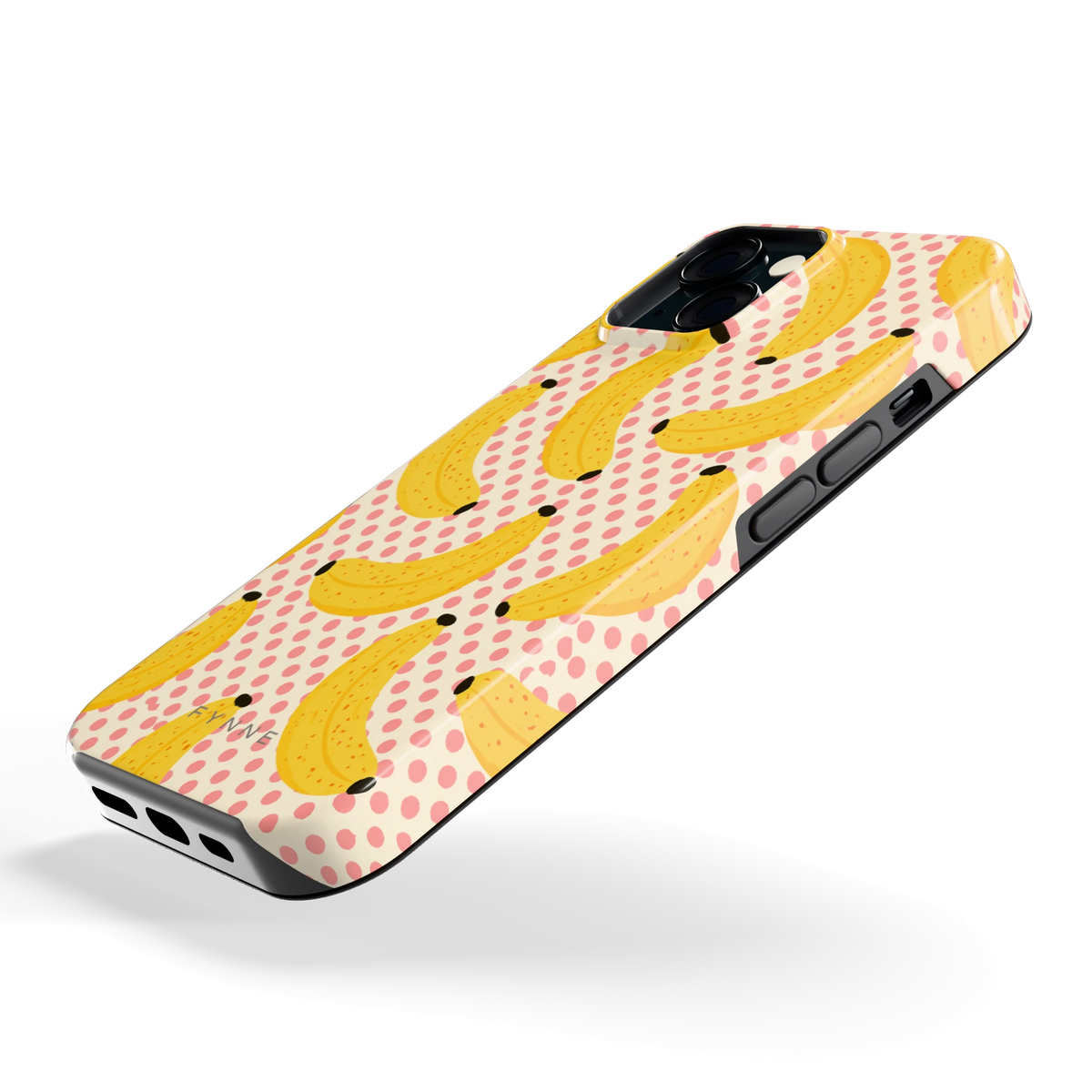 Bananen Stippen hoesje voor iPhone 15, schuin