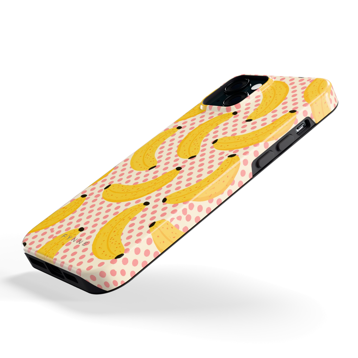 Bananen Stippen hoesje voor iPhone 15 Plus, schuin