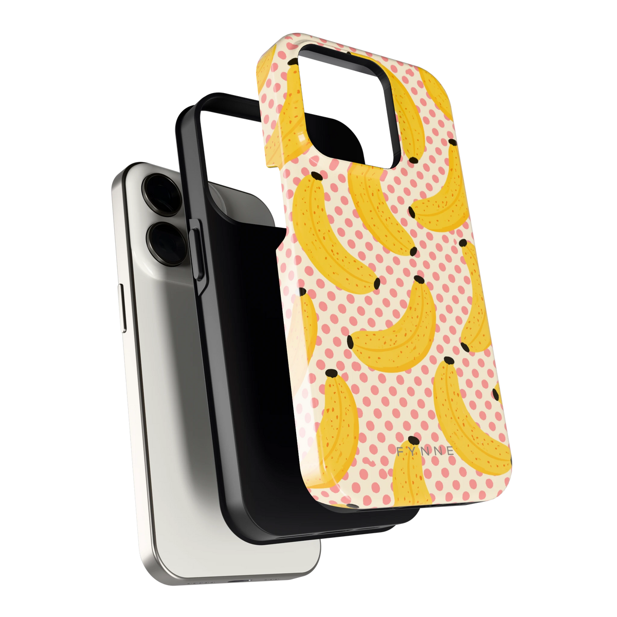 Bananen Stippen hoesje voor iPhone 15 Pro, los van de telefoon
