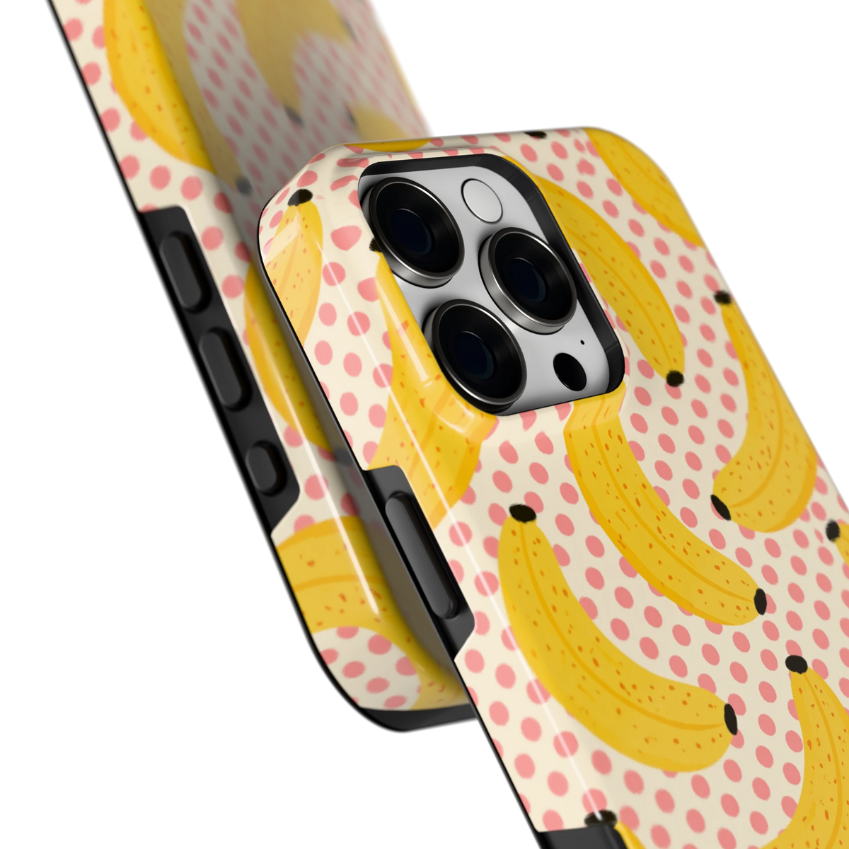 Bananen Stippen hoesje voor iPhone 16 Pro Max, close-up