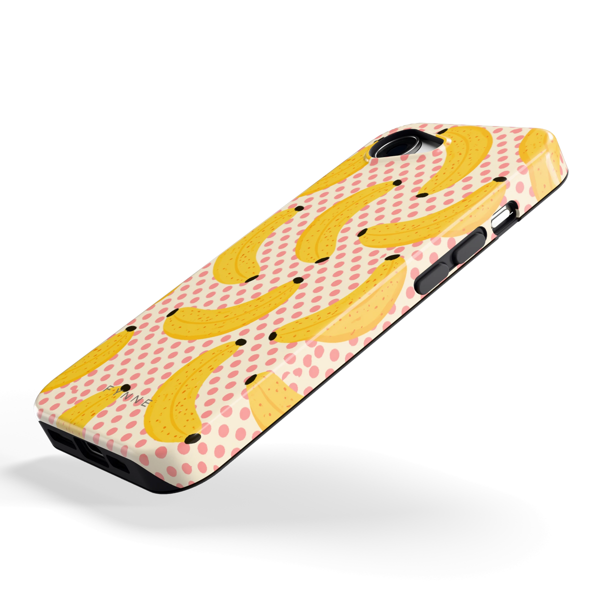 Bananen Stippen hoesje voor iPhone 16e, schuin