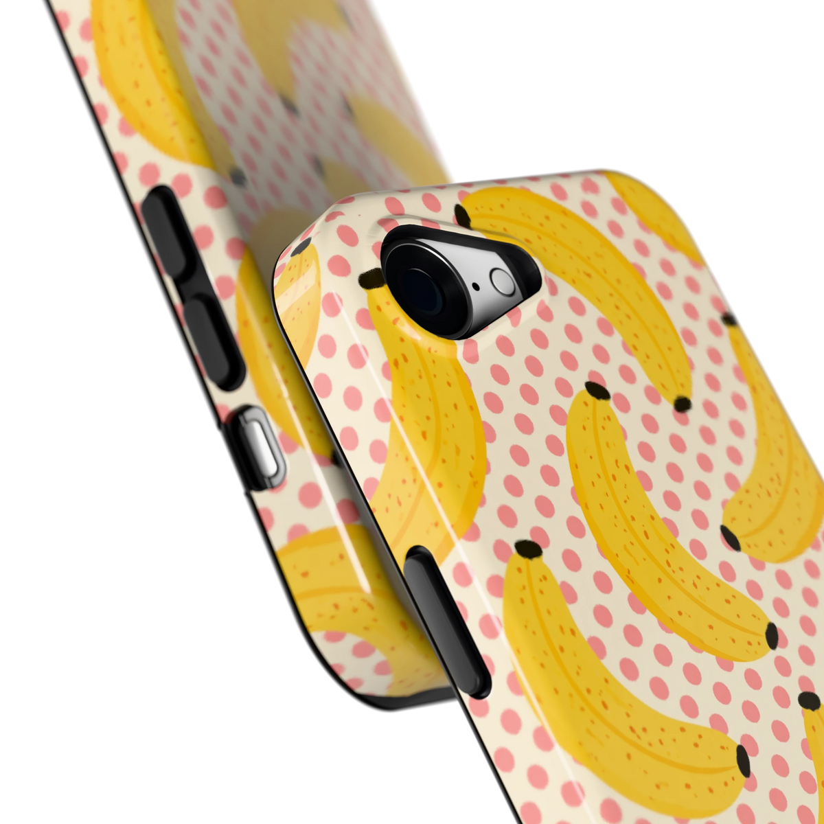 Bananen Stippen hoesje voor iPhone 16e, close-up
