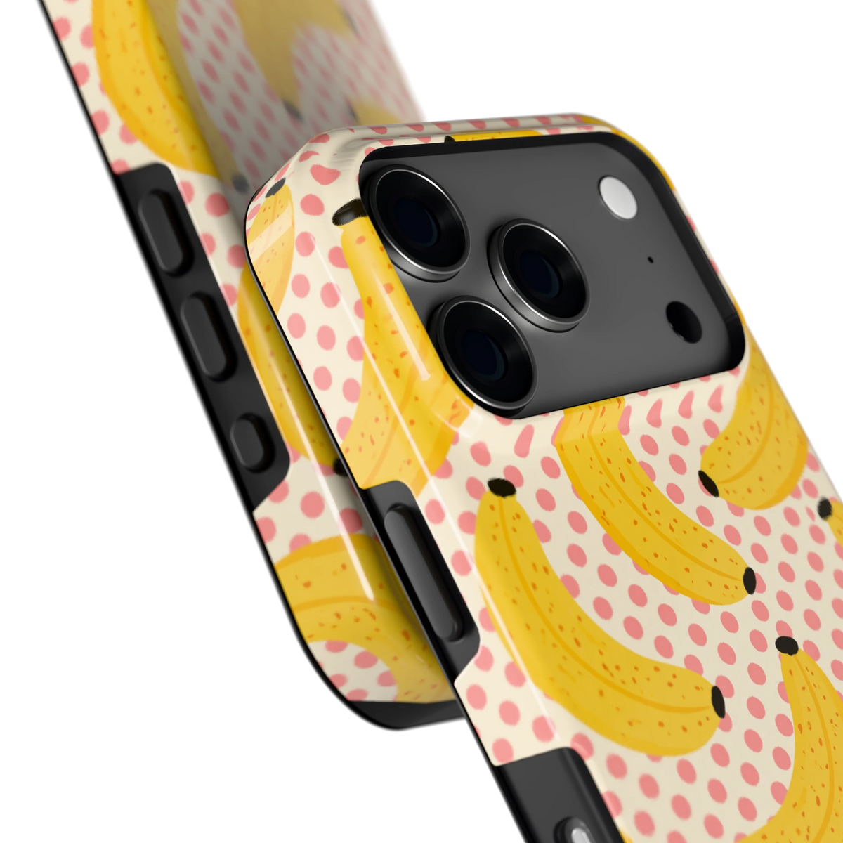 Bananen Stippen hoesje voor iPhone 17 Pro, close-up