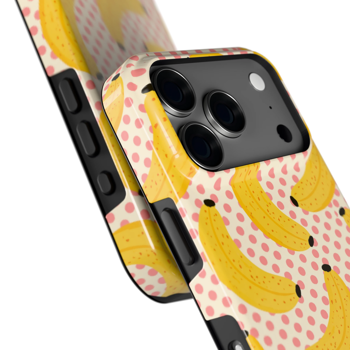 Bananen Stippen hoesje voor iPhone 18 Pro, close-up
