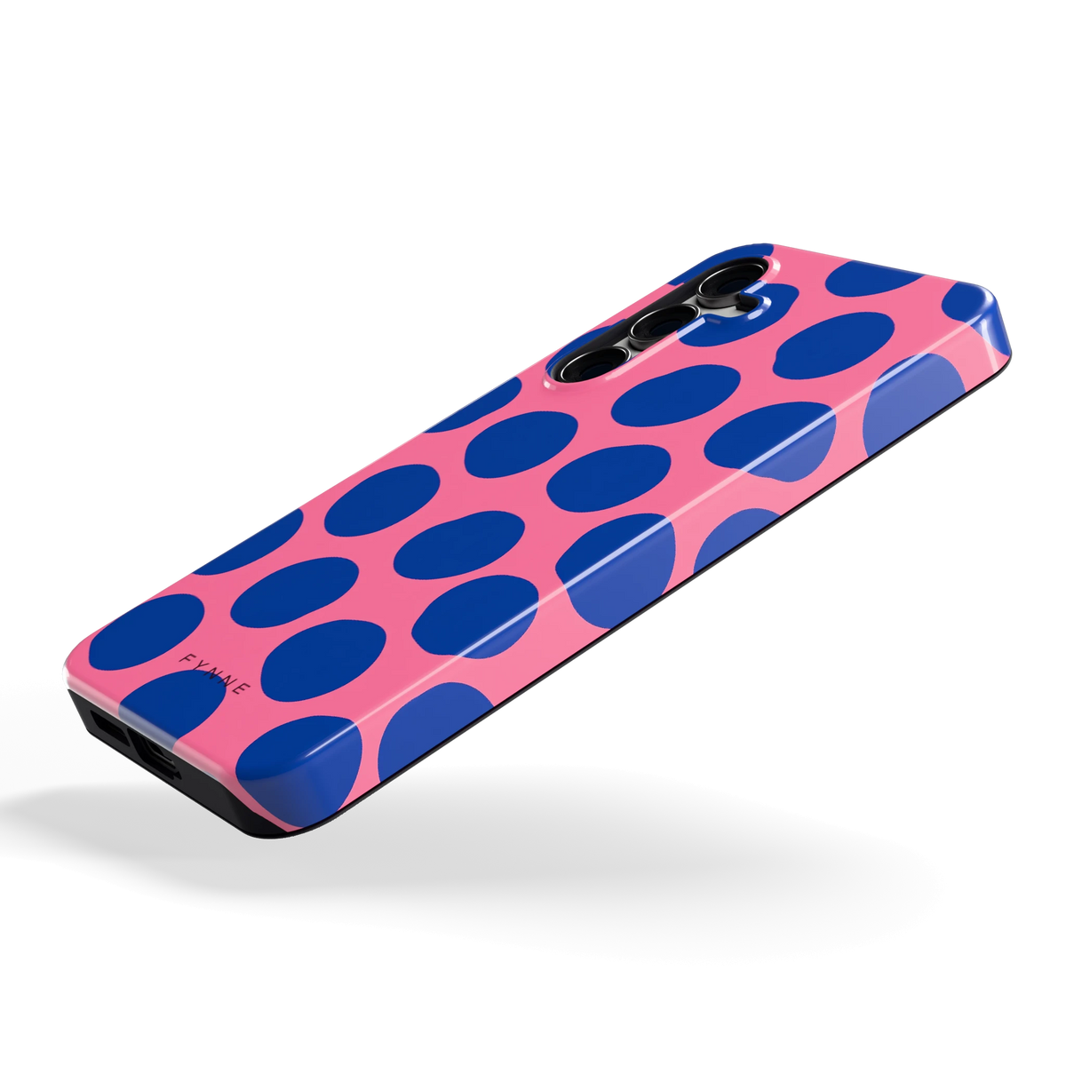 Grote blauwe stippen hoesje voor Galaxy S24 FE, schuin