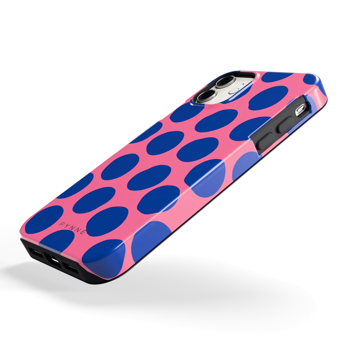 Grote blauwe stippen hoesje voor iPhone 11, schuin