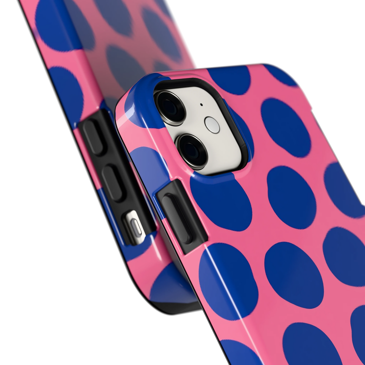 Grote blauwe stippen hoesje voor iPhone 11, close-up