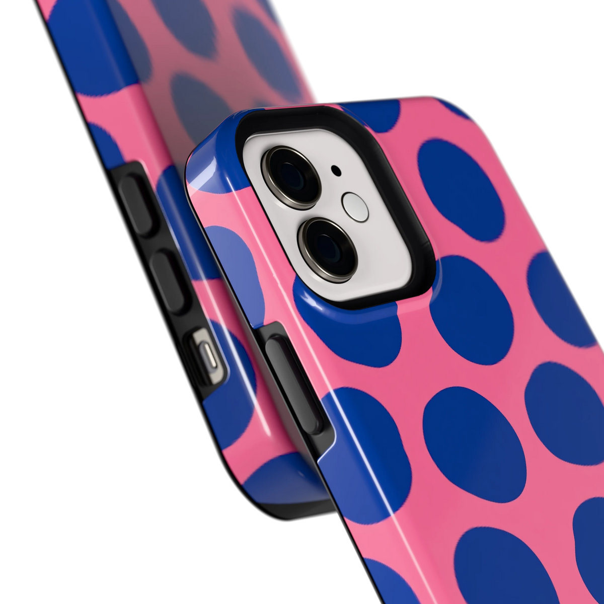 Grote blauwe stippen hoesje voor iPhone 12, close-up