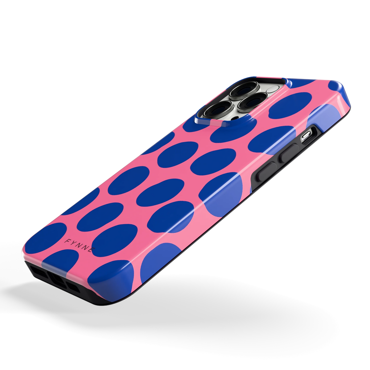 Grote blauwe stippen hoesje voor iPhone 13 Pro, schuin