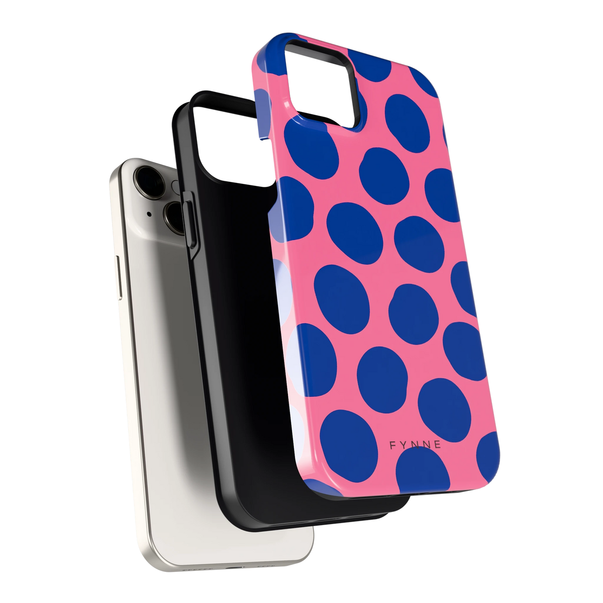 Grote blauwe stippen hoesje voor iPhone 14 Plus, los van de telefoon