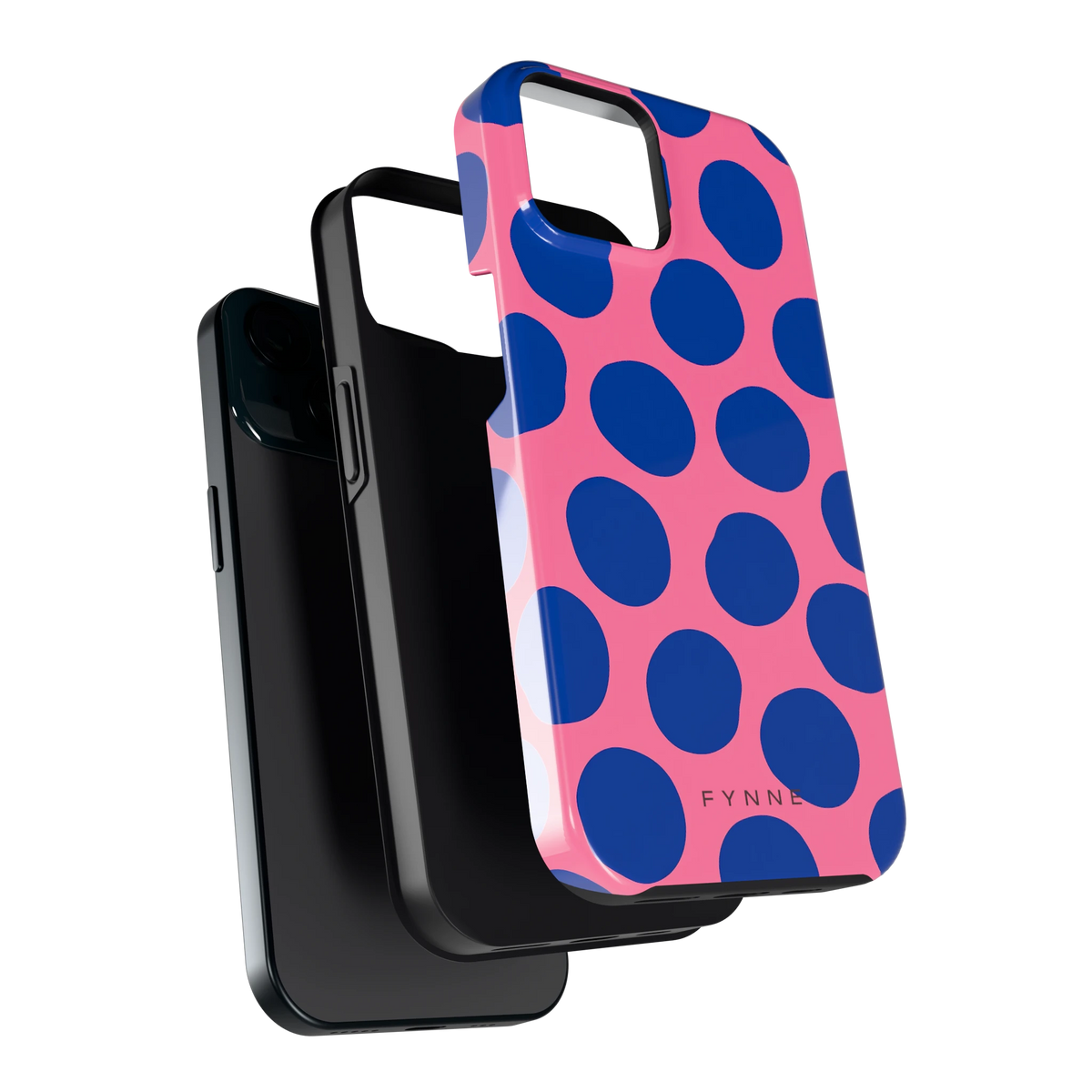 Grote blauwe stippen hoesje voor iPhone 15, los van de telefoon