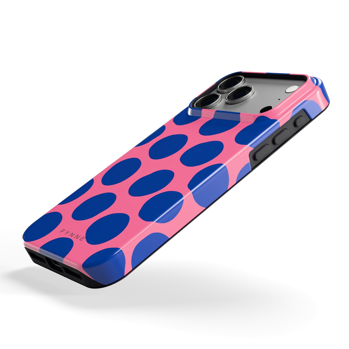 Grote blauwe stippen hoesje voor iPhone 18 Pro Max, schuin