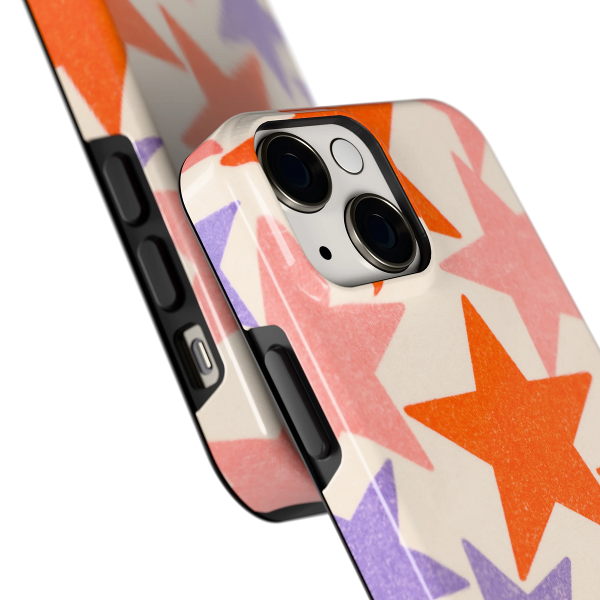 Grote sterren hoesje voor iPhone 13 mini, close-up