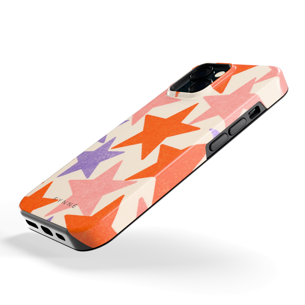 Grote sterren hoesje voor iPhone 15, schuin
