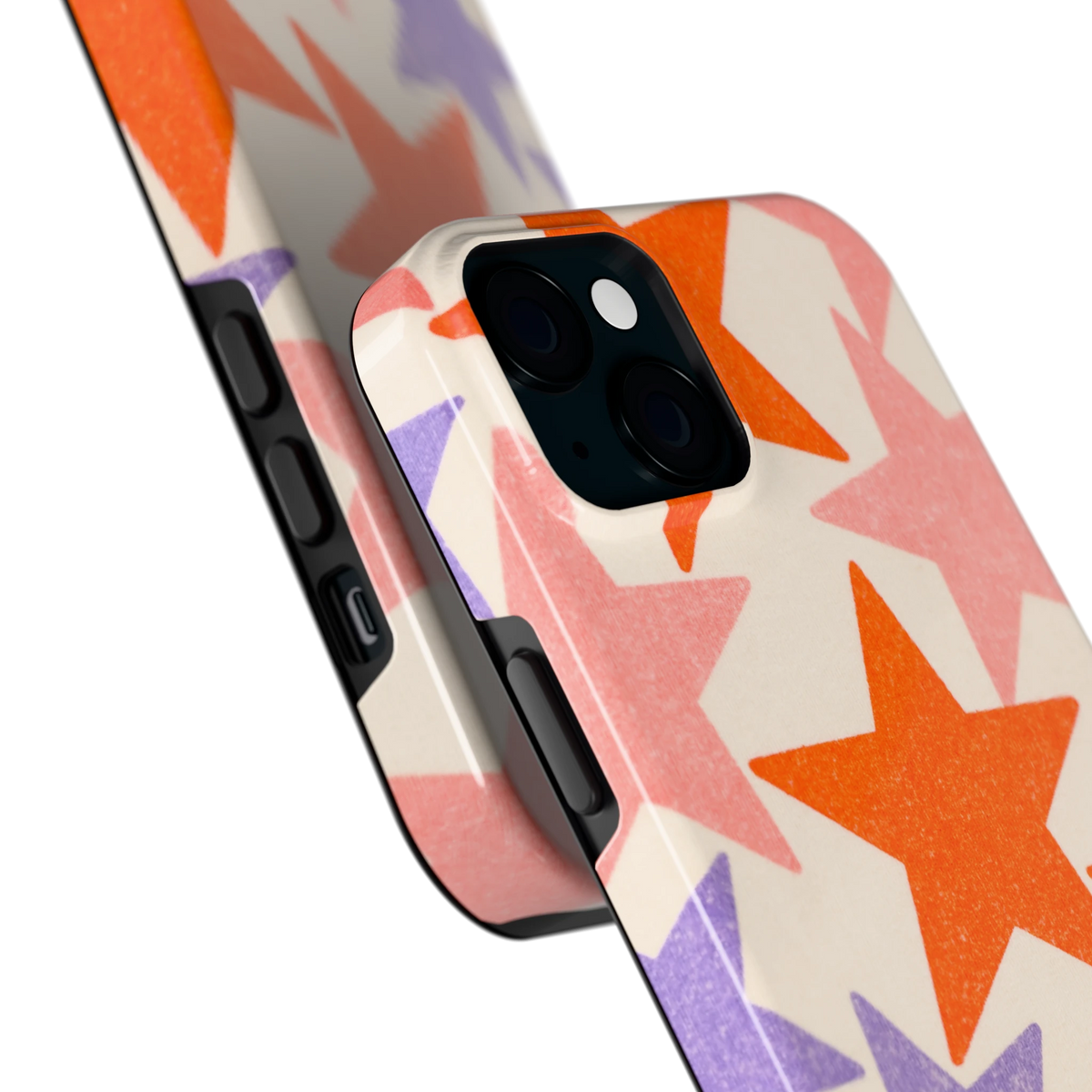 Grote sterren hoesje voor iPhone 15 Plus, close-up