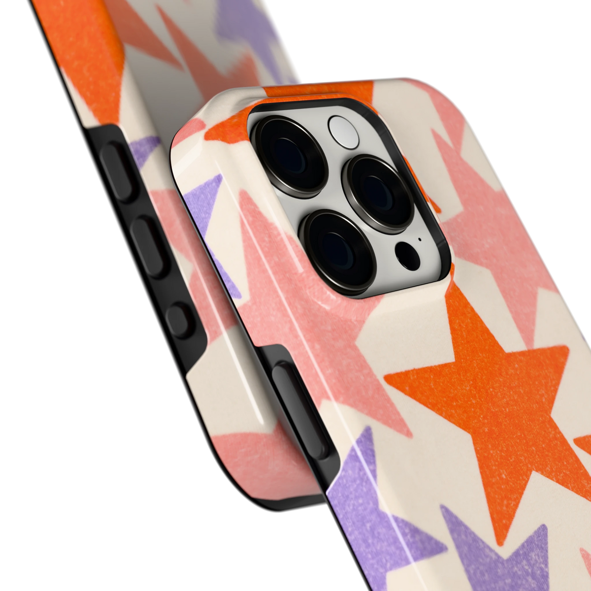 Grote sterren hoesje voor iPhone 15 Pro, close-up