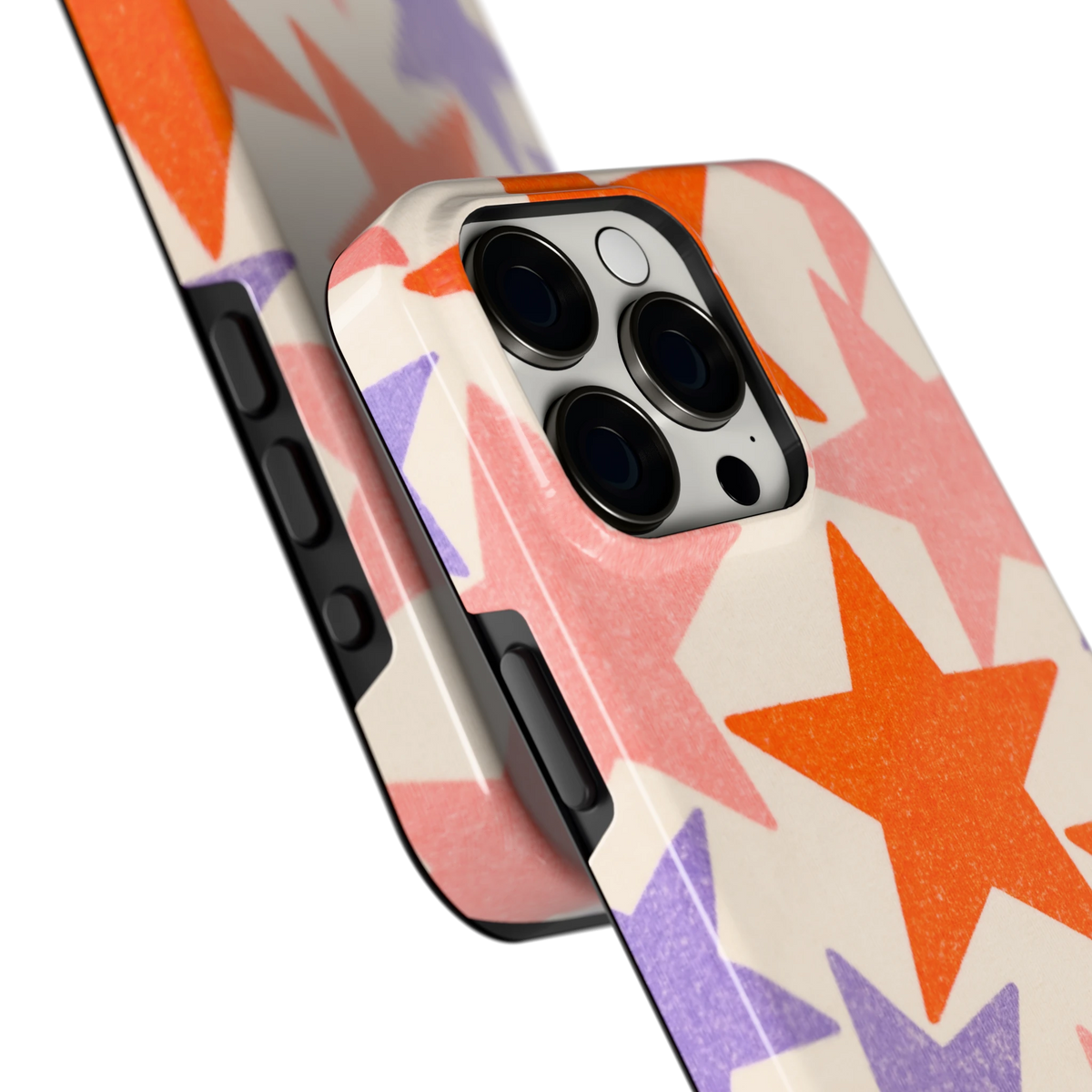 Grote sterren hoesje voor iPhone 15 Pro Max, close-up