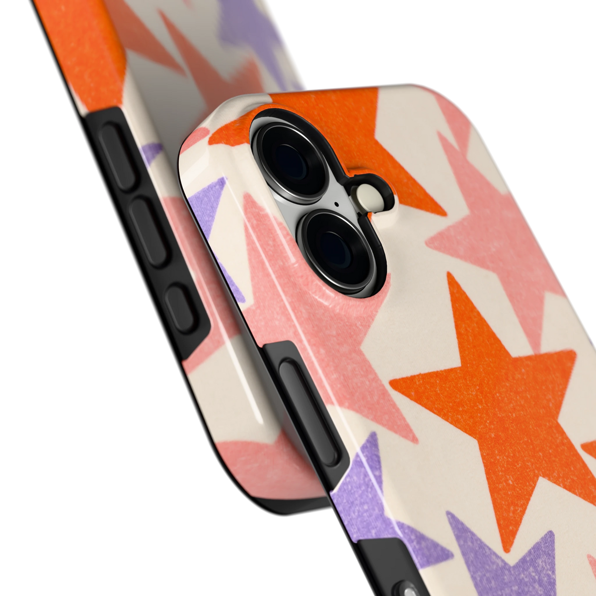 Grote sterren hoesje voor iPhone 16, close-up