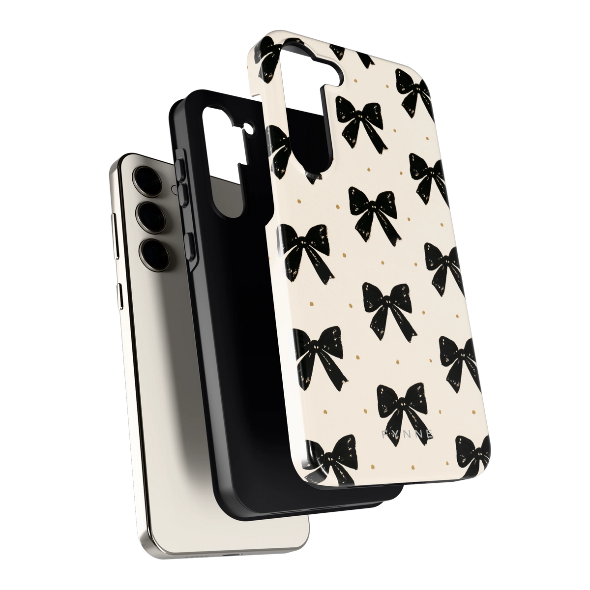 Zwarte strikjes hoesje voor Galaxy S23+, los van de telefoon